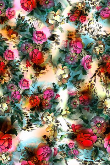 308720-水彩效果豹纹动物纹组合花卉花朵