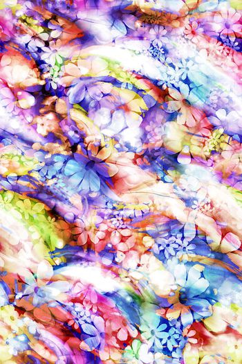 308733-多彩水墨水彩效果花卉花朵组合