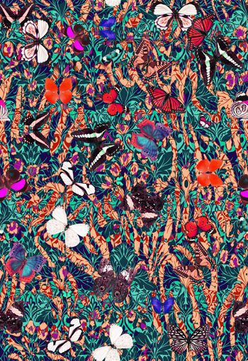 309879-花丛蝴蝶图案组合休闲假日唯美华亿平台印