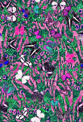 309880-花丛蝴蝶图案组合休闲假日唯美华亿平台印