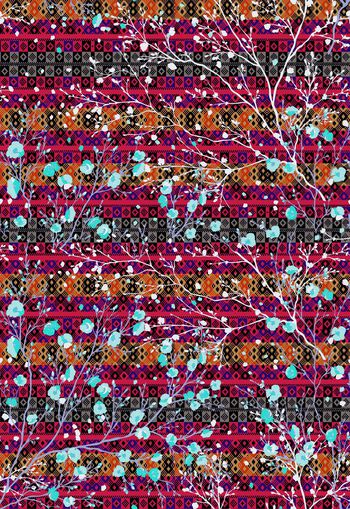 309892-民族风几何图案桃花梅花花卉组合印花