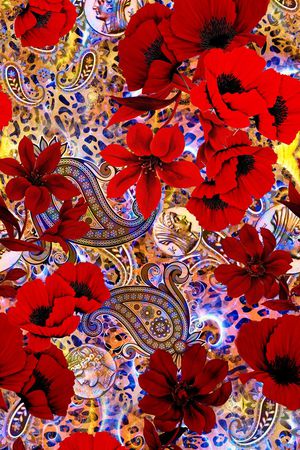 罂粟花印花华亿平台图片