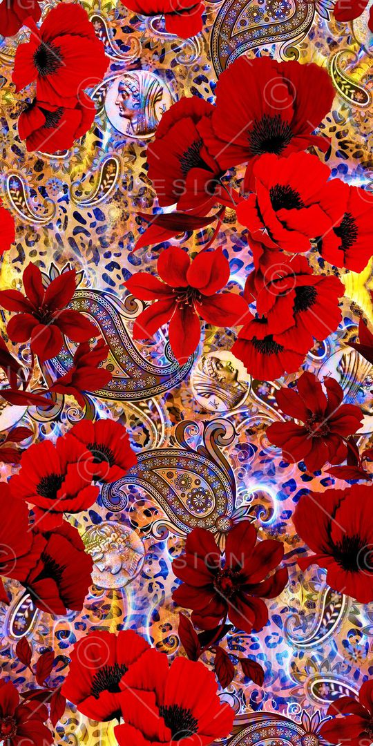 罂粟花印花华亿平台图片