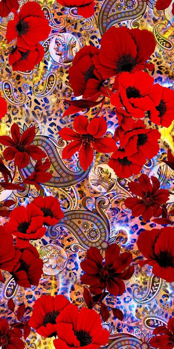 310232-复古野性豹纹古钱币佩斯利腰果漩涡纹