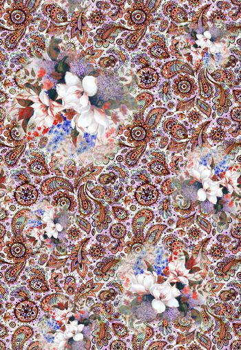 310418-民族风佩斯利腰果花加花卉组合印花