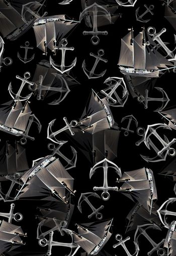 310637-船帆船锚组合休闲假日风印花