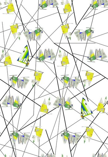 310641-休闲假日风帆船线条组合印花