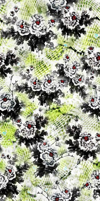 311001-墨色牡丹多彩蛇纹动物纹花卉碎花女装