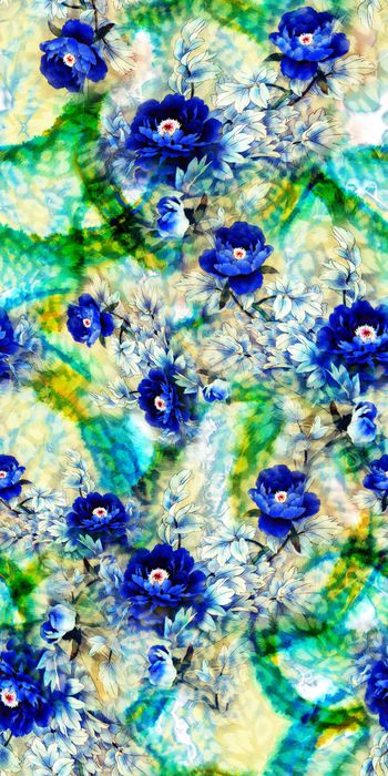 311131-水墨风格朦胧豹纹蓝色牡丹花卉优雅女