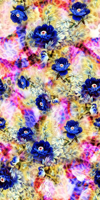 311132-水墨风格朦胧豹纹蓝色牡丹花卉优雅女