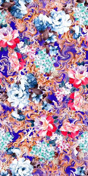 311755-复古油画紊乱底纹手绘写意花卉女装花