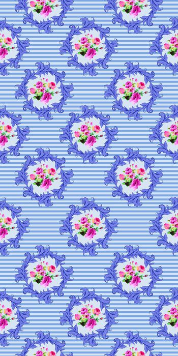 313090-复古欧式田园风格条纹手绘鲜花碎花女