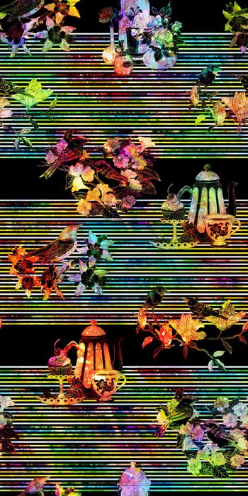 313285-复古田园风条纹多彩渐变鲜花小鸟茶壶