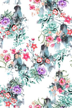 花卉组合印花华亿平台图片