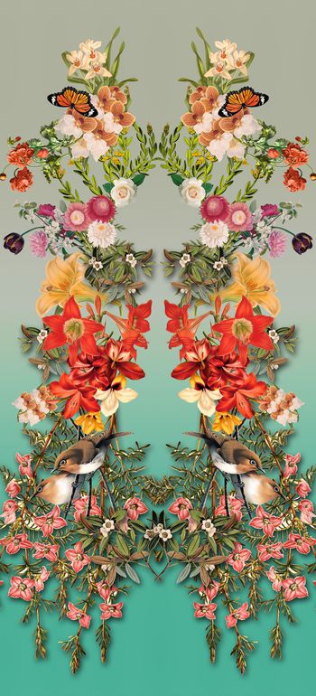 316370-定位对称花卉花朵鸟动物蝴蝶组合