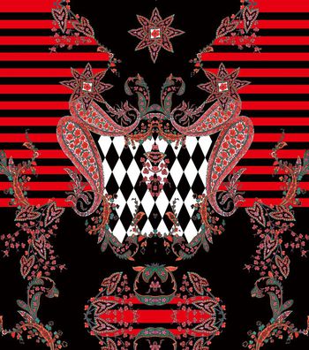 318029-高清2014腰果条纹数码印花黑色上