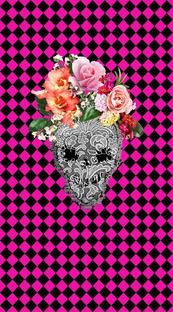 318074-蕾丝骷髅花卉印花