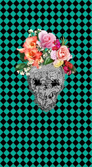 318075-蕾丝骷髅花卉印花