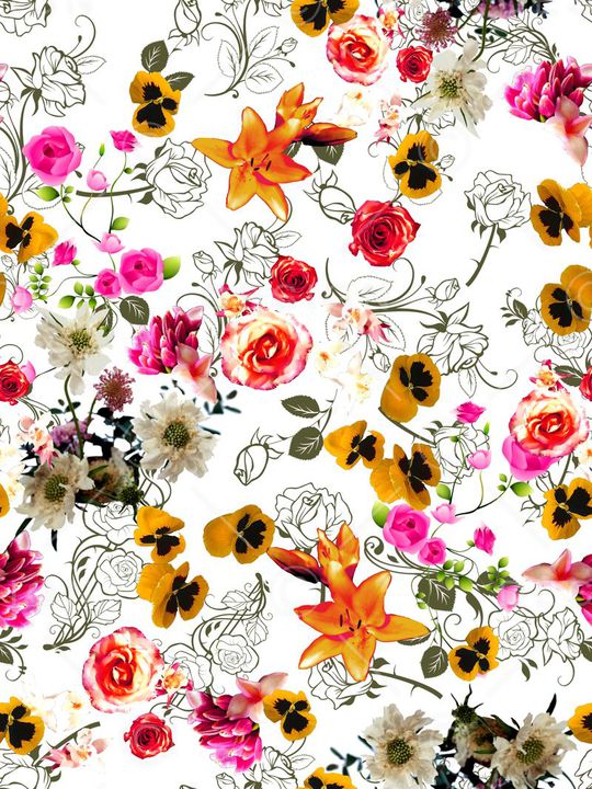 数码★花卉图案印花华亿平台图片