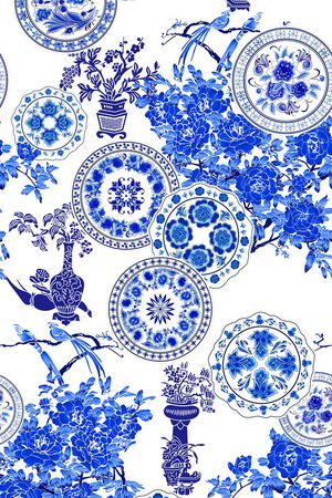 青花瓷印花华亿平台图片