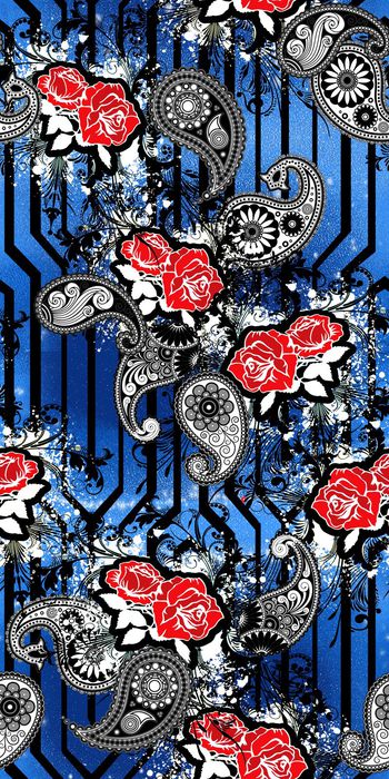 320744-蓝色星空底纹复古条纹插画玫瑰花黑白