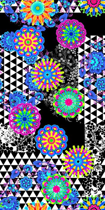 320968-黑白几何三角格纹手绘民族彩色花纹