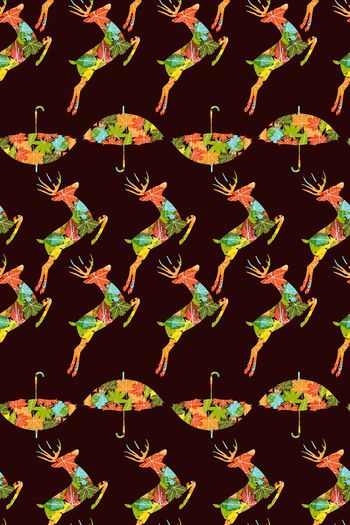 324004-秋天的小鹿休闲风格多彩小鹿雨伞女装