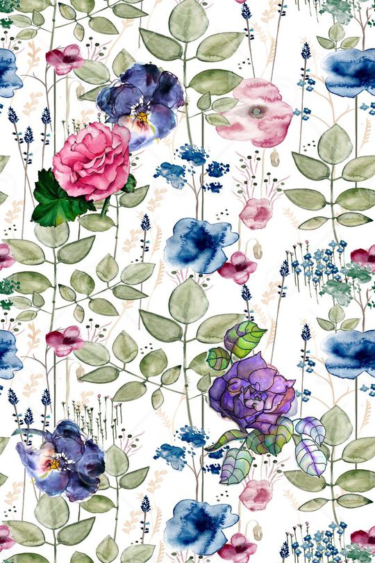 水彩花印花华亿平台图片