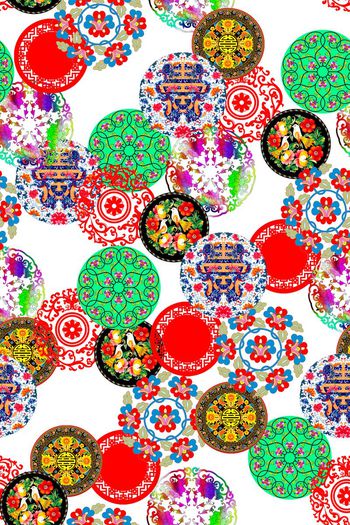 325406-中国风古典韵味圆形花盘组合