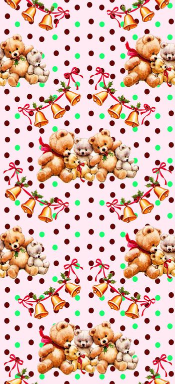 326609-卡通手绘小熊铃铛彩色圆点儿童房墙布