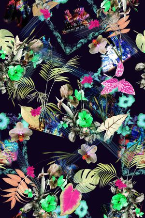 花卉组合印花华亿平台图片