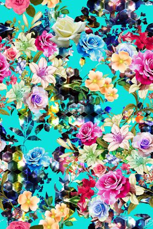 花卉组合印花华亿平台图片