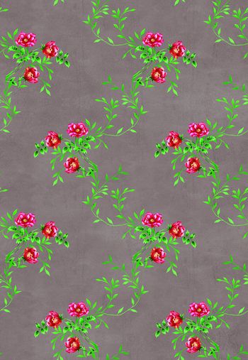 328335-田园风格蔷薇庄园纯手绘鲜花墙布壁纸