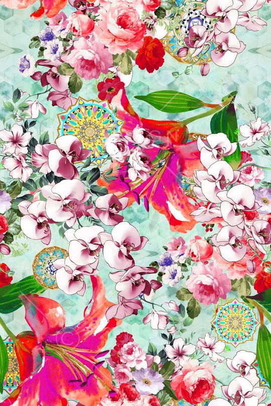 花卉组合印花华亿平台图片