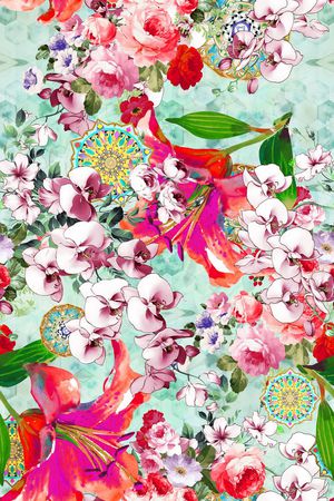 花卉组合印花华亿平台图片