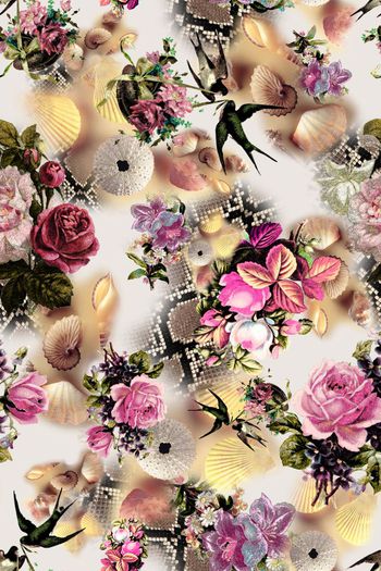 328947-多彩花卉贝壳鸟组合