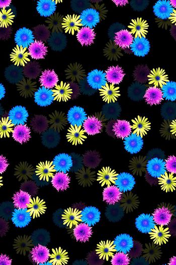 329028-田园风格小花朵碎花组合黑底蓬蓬裙花