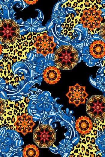 329175-豹纹佩斯利花朵图腾拼贴