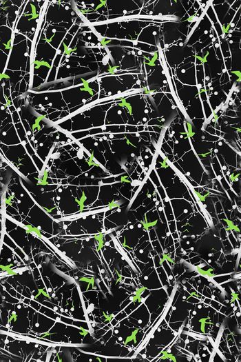 329771-抽象树枝几何点小鸟麻雀组合印花