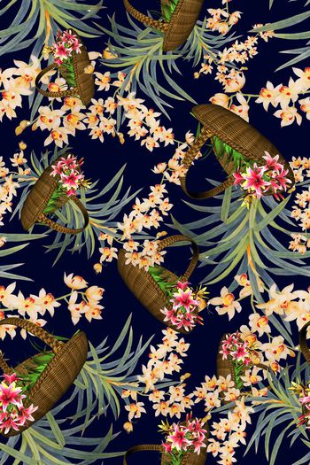 329844-花卉兰花花朵篮子竹篮组合