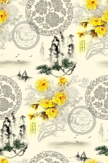 330169-轻舟已过万重山中国风水墨山水牡丹花