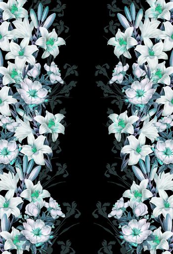 330661-对称复古定位百合花卉休闲印花