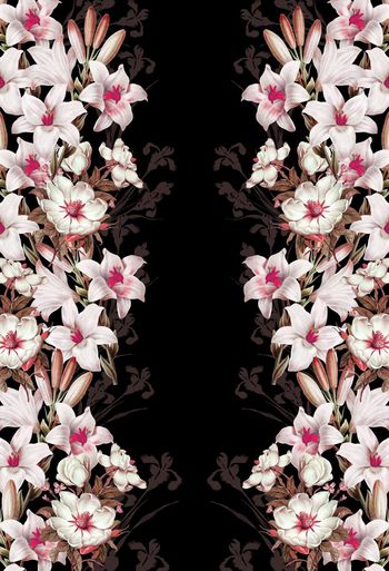 330662-对称复古定位百合花卉休闲印花