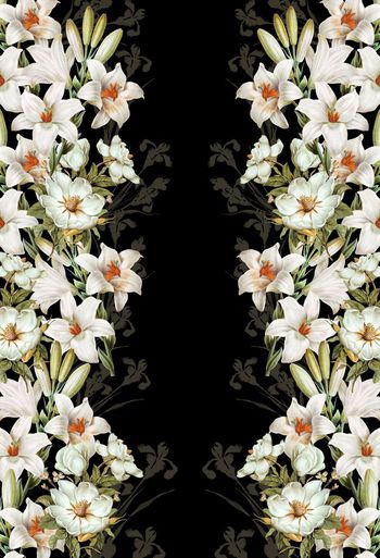 330663-对称复古定位百合花卉休闲印花