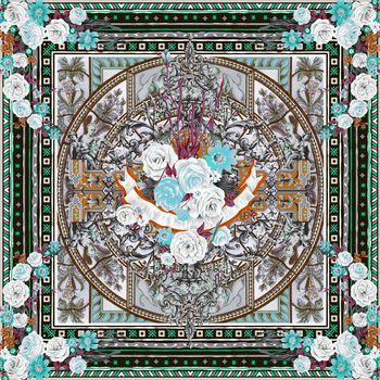 330911-欧式宫廷风奢华怀旧欧美休闲方巾印花