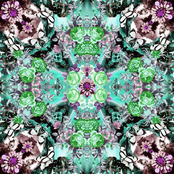 330913-欧美风花卉珠宝蝴蝶奢华大牌印花方巾