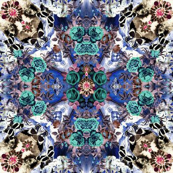 330914-欧美风花卉珠宝蝴蝶奢华大牌印花方巾