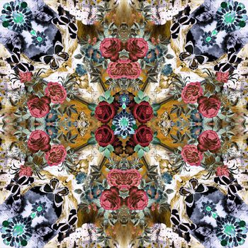 330915-欧美风花卉珠宝蝴蝶奢华大牌印花方巾