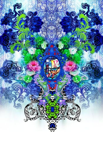 331306-民族风欧式青花瓷风格卷草纹靛蓝花纹