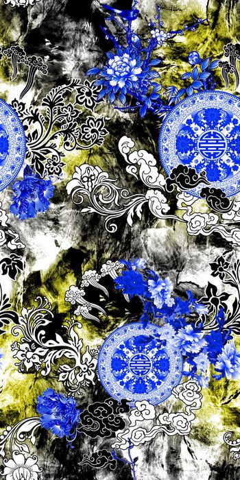 331740-中国风青花瓷盘古典云纹手绘青花牡丹